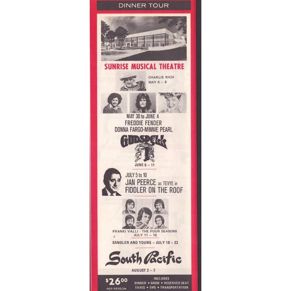 Vintage Leblang Nite Club Tours Sunrise Musical Theatre South Florida Flyer VG+ - Picture 2 of 2